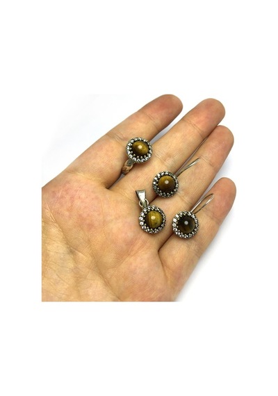 Kaplangözü Taşlı El Işi Otantik Gümüş Üçlü Set (515509144)