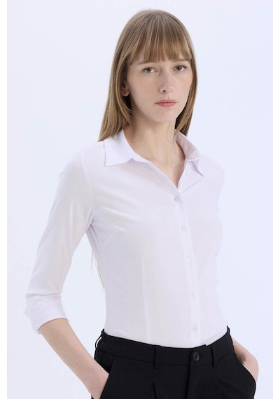 Defacto Regular Fit Basic Düz Bengalin Beyaz Kadın Gömlek I5278az/wt36 Beyaz