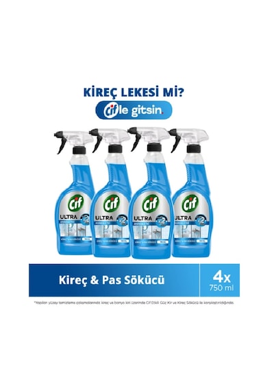 Cif Ultra Sprey Kireç Ve Pas Sökücü 750 Ml X 4 Adet 4'lü Set