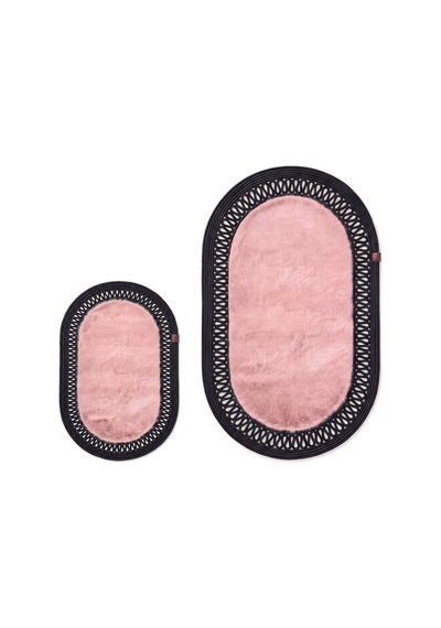 Banyo Paspası Takımı 60x100+40x60 Cm İç Trikot Pembe & Siyah