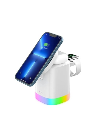 3in1 15w Apple iPhone   Uyumlu AirPods Watch Kablosuz Şarj Cihazı Rgb Işıklı T15