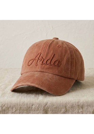 Bk Gift Kişiye Özel İsim Nakışlı Vintage Turuncu Beyzbol Şapkası Unisex Eskitme Kumaş Metal Tokalı