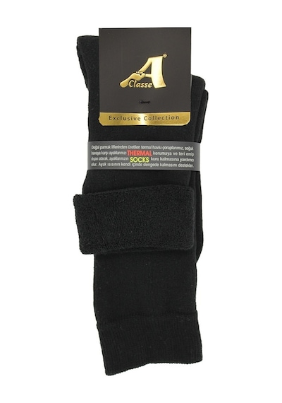 A Classe 6'Lı Paket Termal/Thermal Siyah Kıvrık Havlu Kadın Çorap-Siyah