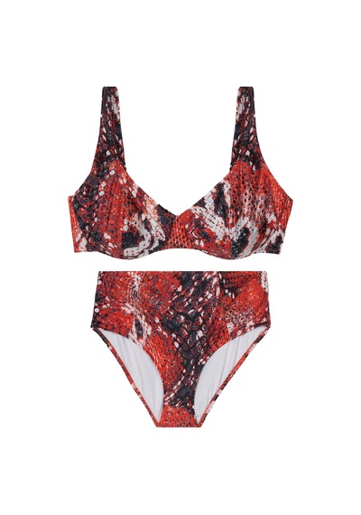 Yüksek Bel Formda Geniş Askılı Desenli Bikini Takımı