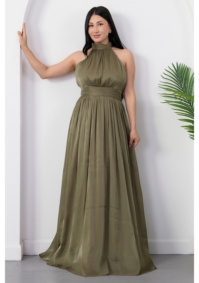 Kalopya Halter Yaka Şifon Elbise Grs4128 Yesıl