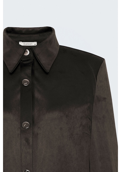 Sateen Çıtçıt Detaylı Süet Gömlek - Kahve-138122