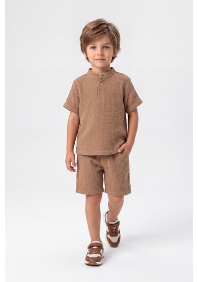 Mnk Baby & Kids Pamuklu Müslin Kumaş Yazlık Şortlu Kısa Kol Rahat Takım M00820 Kahverengi Mnk Baby & Kids Pamuklu Müslin Kumaş Yazlık Şortlu Kısa Kol Rahat Takım M00820 Kahverengi