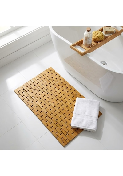 Doğal Bambu Banyo Paspası 42x62 Cm - Suya Dayanıklı Kaymaz Tabanlı Ahşap Duş Önü Paspas Spa V