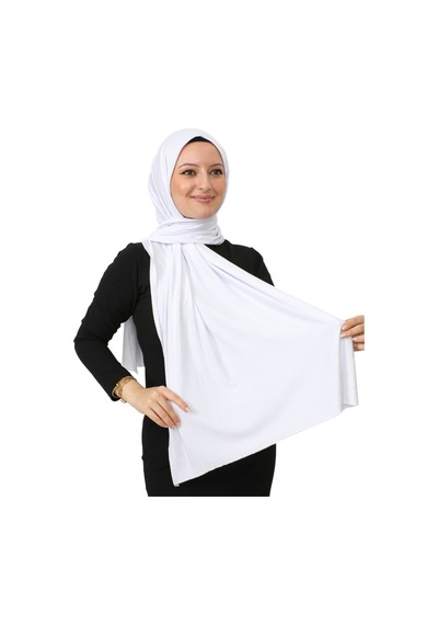 Modish Group Şal Tesettür Başörtüsü Premium Kumaş Eşarp Uzun Islami Giyim Viskon - Beyaz Beyaz