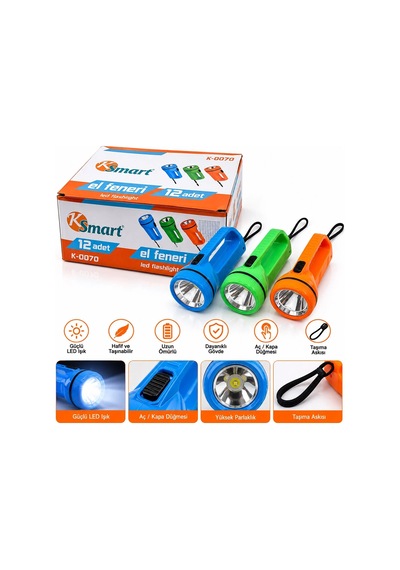 Lb 12 Adet Led El Feneri 2xaa Pilli Renkli Plastik K-0070 Çok Renkli