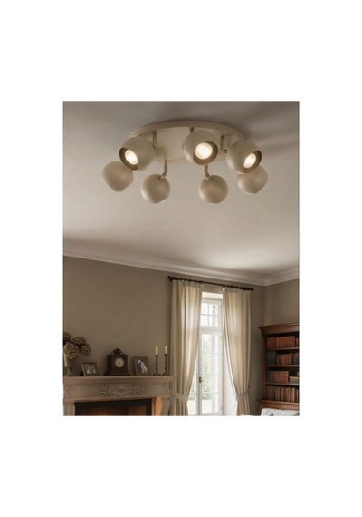 Yedili Yuvarlak Mat Krem Bej 7'li Metal Yarım Küre Hareketli Tavan Spot Avize Os Ram Led Ampullü Gu10 Duy Yönlendirilebilir Modern Tasarım Led Spot Tavan Avize 3000k Siyah