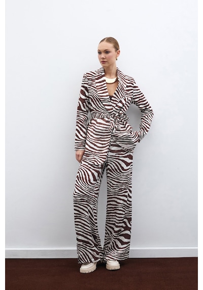 Sateen Salaş Zebra Desen Pantolon - Kahve-135475 Kahve