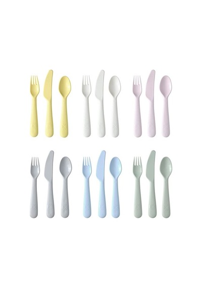 Ikea Kalas Çocuk Çatal Kaşık Bıçak Seti, Pastel Tonlar, 18 Parça Çok Renkli