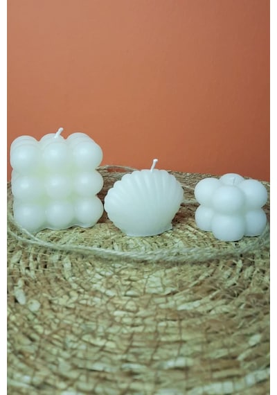 Bernami Mumluk Şamdanpinterest Dekoratif Büyük Bubble Mum, Küçük Bubble Mum, Istiridye Mum 3'lü Set Diğer