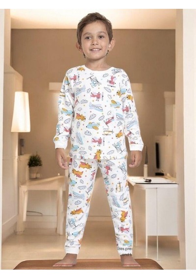 Cantoy Erkek Çocuk Helikopter Baskılı Pamuklu Pijama Takım-14916 Renklı