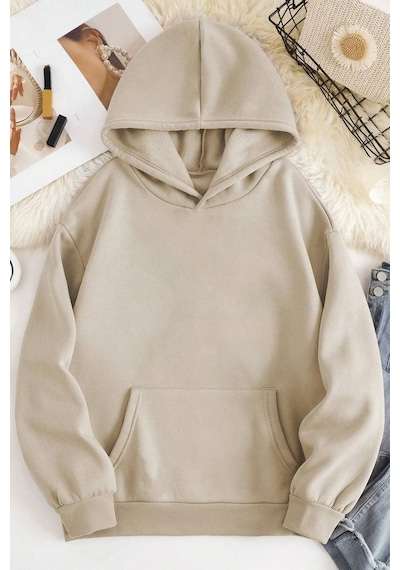 Startmore Kapşonlu Düz Sweat Bej