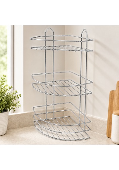Üç Katlı Üçgen Metal Banyo Köşeliği Krom Çok Renkli