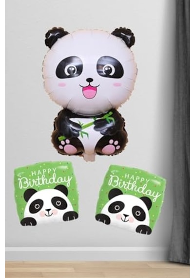 Panda Şekilli Happy Birthday Balon Panda Konsept Doğum Günü Balon Seti 2 Yaş Mavi