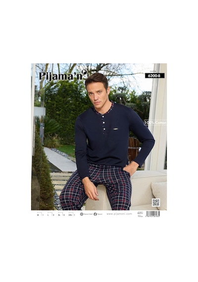 Pijamoni Erkek Standart Kalıp Pamuklu Düğme Yaka Uzun Kol Baharlık Pijama Takımı 6300/8l - 1 Adet Lacivert