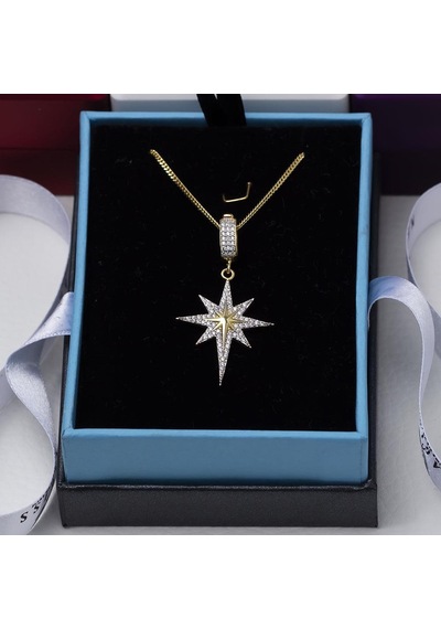 Kuzey Kutup Yıldızı Model Zirkon Taşlı Gold Rengi 925 Ayar Gümüş Kadın Kolye Gold