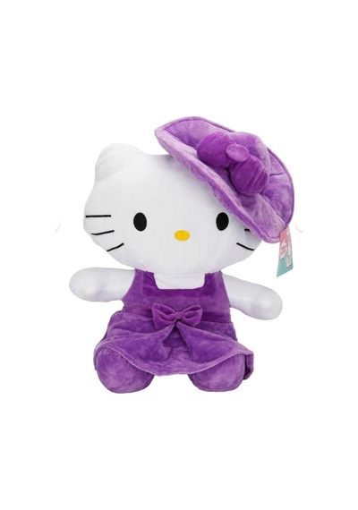 Peluş Hello Kitty Mor Şapkalı Elbiseli Fiyonklu Büyük Boy 50 Cm Pelüş
