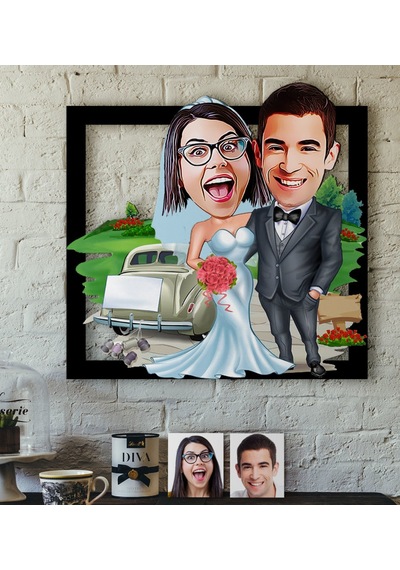 Kişiye Özel Evleniyoruz Karikatürlü 3D Ahşap Tablo-1