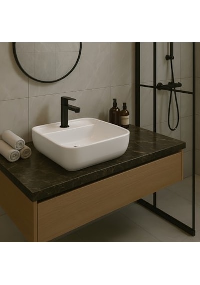 Delikli Çanak Lavabo Batarya 40x40 Cm Modern Tasarım 508 Yeşil