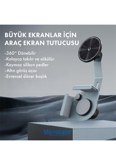 Microcase Araç İçi Multimedya Ekran Yanı Magsafe Uyumlu Güçlü Manyetik Telefon Tutucu, Teleskobik Ayarlanabilir-al5828 Gümüş