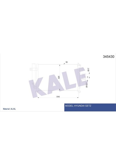 KALE OTO Radyatör 345430 Klima Radyatörü Getz 1.1 1.3I 1.4İ 02-09 İ10 1.1 08- 499X324X17 Al Al