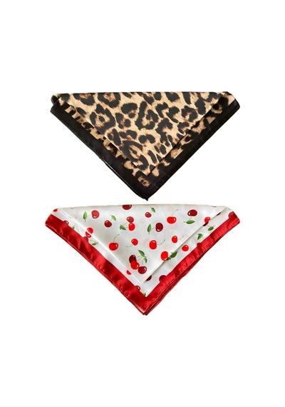 2 Li Saten Bandana Seti Saten Fular Saten Çanta Aksesuarı Özel Desen Bandana 45x50 Cm Gri - Kahverengi