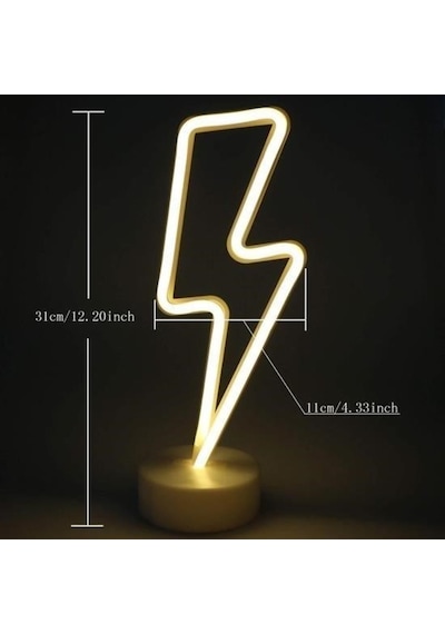 Buffer Dekoratif Şimşek Şeklinde Pilli Neon Led Lamba Süs Masa Lambası