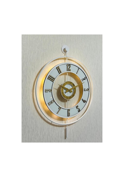 Pey Aksesuar Metal Camlı Duvar Saati 50 X 70 Cm Orta Boy Işıklı Gerçek Cam M51-beyaz-şeffaf-beyaz-gold M51-beyaz-şeffaf-beyaz-gold