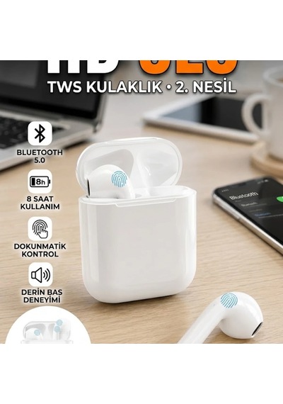 2. Nesil Tws Bluetooth Kulaklık Beyaz Kablosuz Dokunmatik Sensörlü Bluetooth 5.0 00
