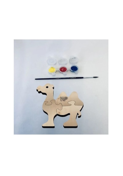 Masif Ahşap Puzzle Çocuklar İçin Boyanabilir Deve Boya Setli