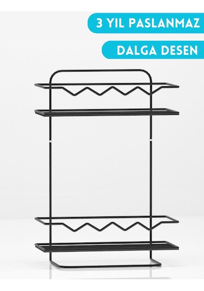 Suntel Dalga Desen 2 Katlı Düz Banyo Rafı Screw İt Modern Tasarım Paslanmaya Ultra Dayanıklı Siyah