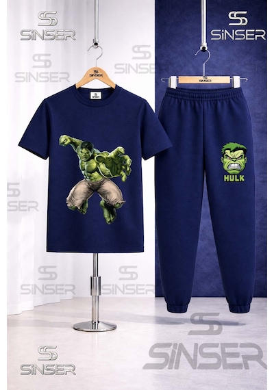 Ss Sinser Çocuk Hulk Dev Yumruk Atan Baskılı Tişort Eşofman Takımı Lacivert Ss Sinser Çocuk Hulk Dev Yumruk Atan Baskılı Tişort Eşofman Takımı Lacivert