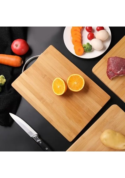 Ayrex Metal Saplı Bambu Kesme Tahtası Antibakteriel Yıkanabilir Doğrama Tahtası Dikdörtgen 34x24 Cm Diğer