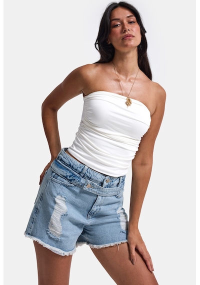 Itsbasic Kadın Kot Rengi 11s6-3 Relax Mom Kemer Detaylı Tasarım Denim Şort