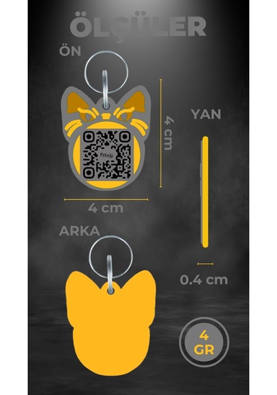Petjoo 1.Bastet Sarı-Gri Qr'lı Kedi Künyesi