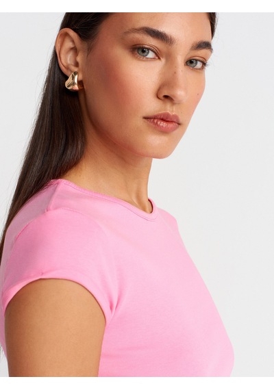 Dilvin 31779 Bisiklet Yaka Basic T-shirt-pembe Pembe