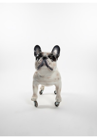 Dev Boyut 60 Cm Tekerlekli French Bulldog Heykeli - Lüks Zemin Dekorasyonu