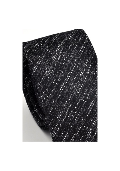 Gaffy Füme Gri Kırcıl Desenli Siyah Dokuma Kumaş Mendilli Slim Fit Kravat // Sdk230918 Gri - Siyah