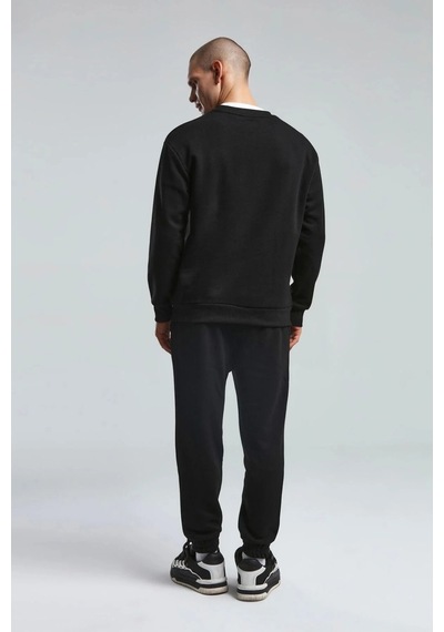 Erkek Bisiklet Yaka Uzun Kol Basıc Sweatshirt Siyah Çok Renkli