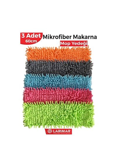 Larimar Makarna Mop Mikrofiber Yedek Paspas Temizlik Bezleri 3'lü 60 CM