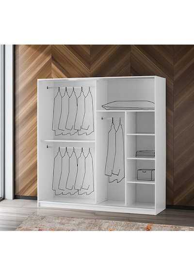 Erezogullari_Mobilya Geniş Raf Askılı Aynalı Sürgülü Gardrop 200X60X210 Cm