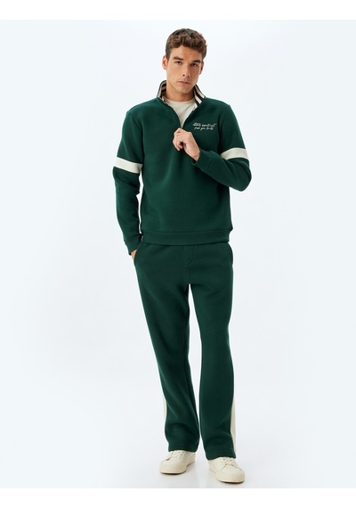 Koton Yarım Fermuarlı Yaka Sweatshirt Slogan İşlemeli Şardonlu Pamuk Karışımlı Yeşil 5wam70171mk Yeşil
