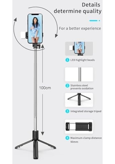 Işıklı Bluetooth Selfie Çubuğu Tripod - Uzaktan Kumandalı, Taşınabilir, Uzatılabilir, Tüm Telefonlarla Uyumlu, Diğer Işıklı Bluetooth Selfie Çubuğu Tripod - Uzaktan Kumandalı, Taşınabilir, Uzatılabilir, Tüm Telefonlarla Uyumlu, Diğer