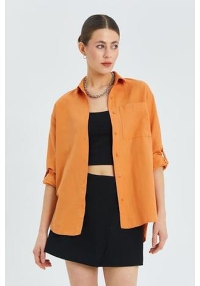 Mixray 9942 Kadın Oxford Uzun Kol Basic Gömlek Şeftali