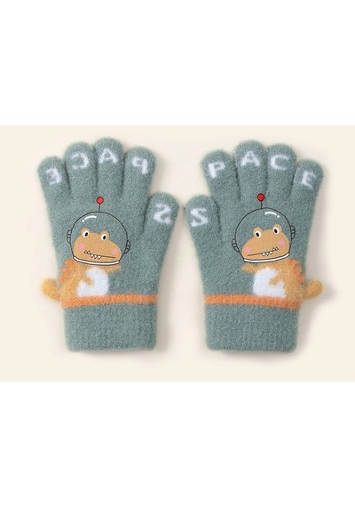 Petityu Space Uzaylı Dino Sıcacık Tutan Yeşil Örme Şirin Eldiven 3-6 Yaş