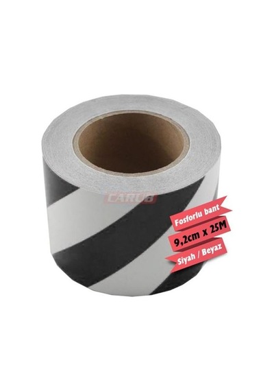 Carub  9,2CM X 25M BR2406106 Reflektif Fosforlu Çapraz Şerit Bant Beyaz Siyah